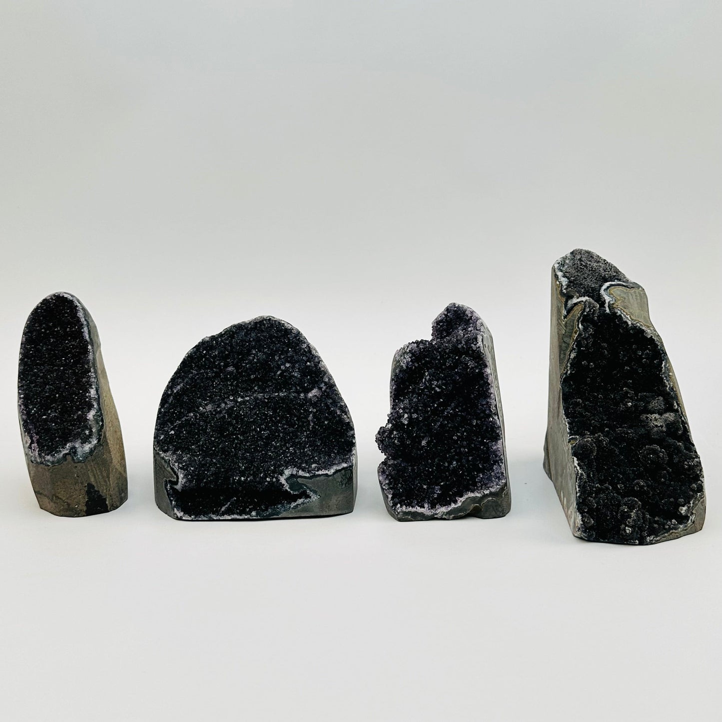 front view of the black amethyst crystal cut base