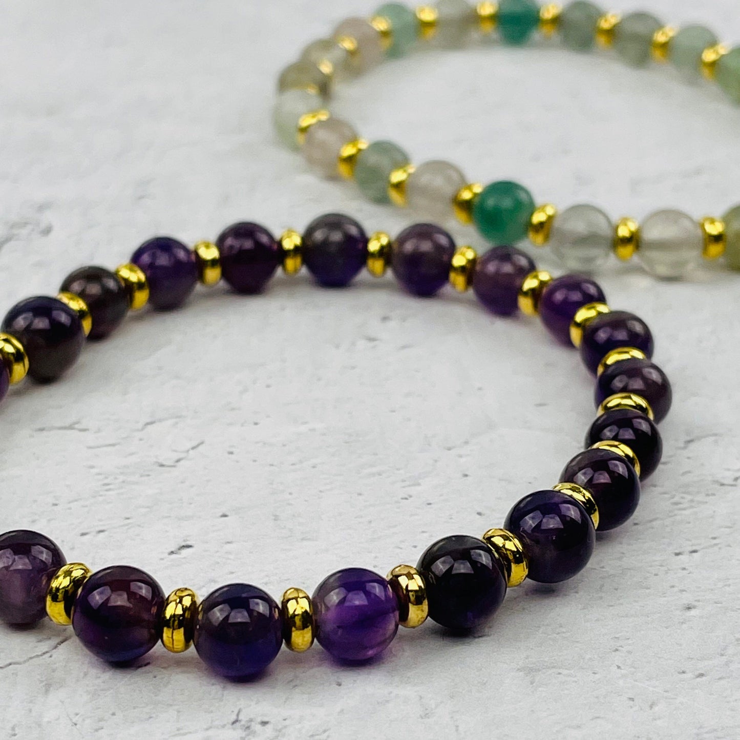 close up of the details on the round bead bracelet 
