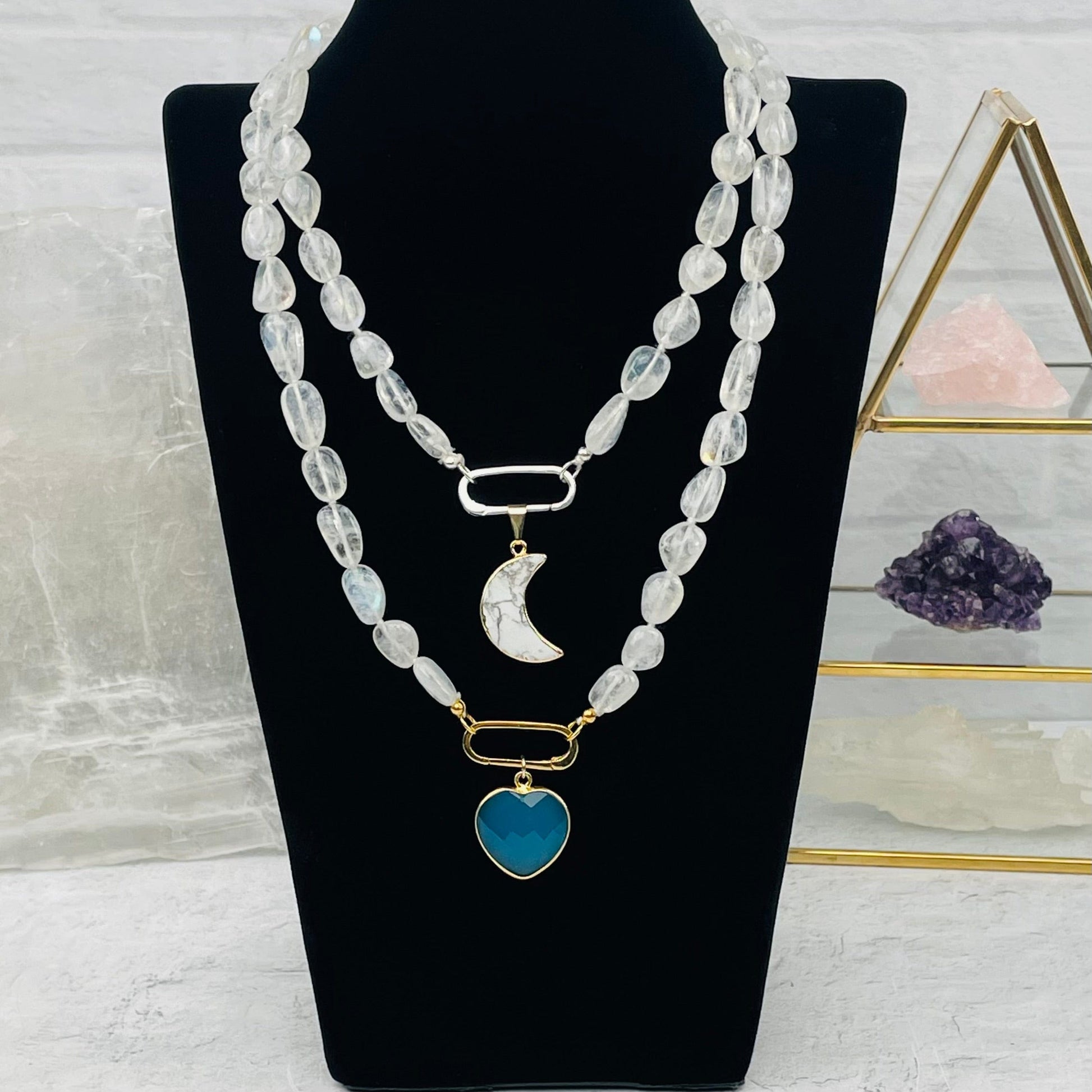 Moonstone Nugget Candy Necklaces displayed with candy charms