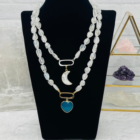 Moonstone Nugget Candy Necklaces displayed with candy charms