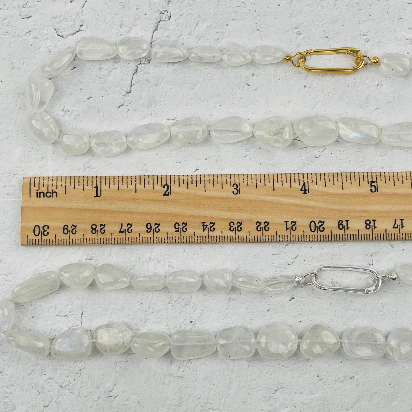 close up of the moonstone nuggets 