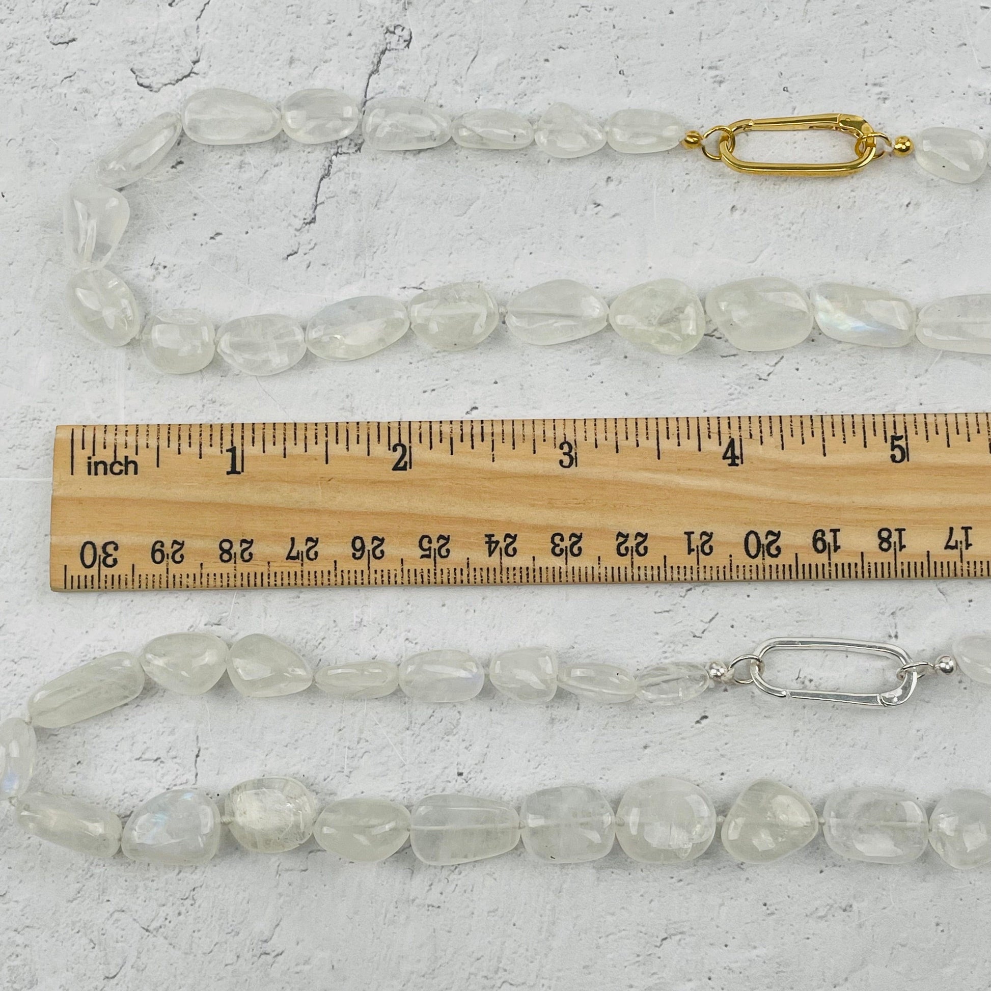 close up of the moonstone nuggets 