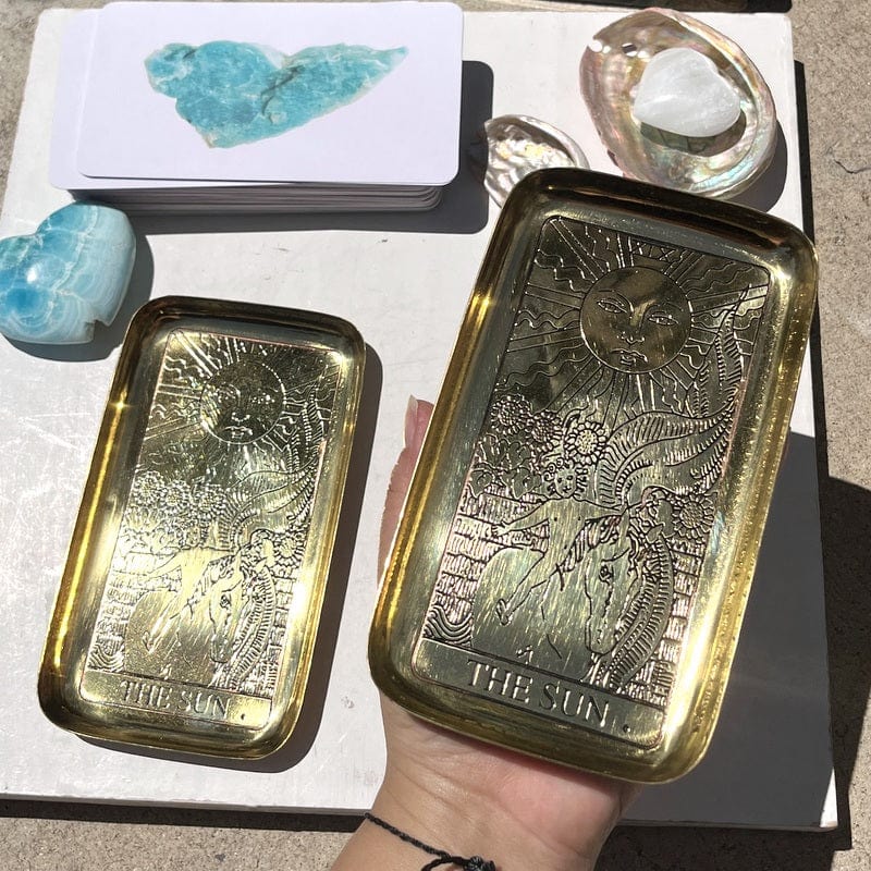 brass tray engraved with the sun design 