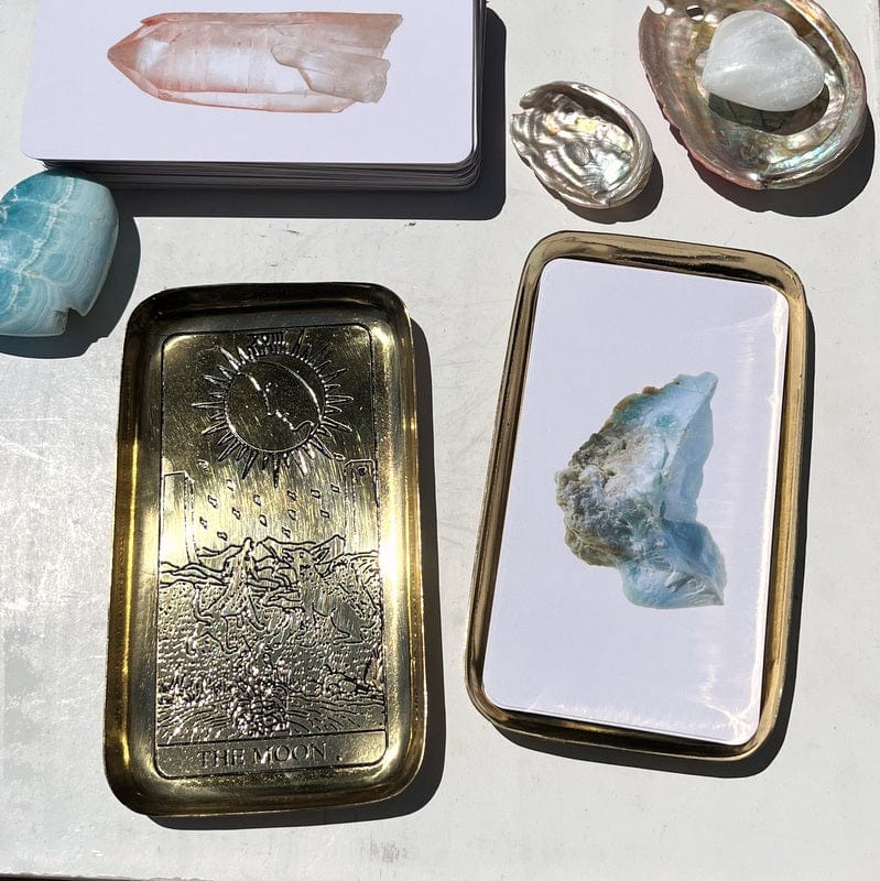 brass tarot card holder tray set as home decor 