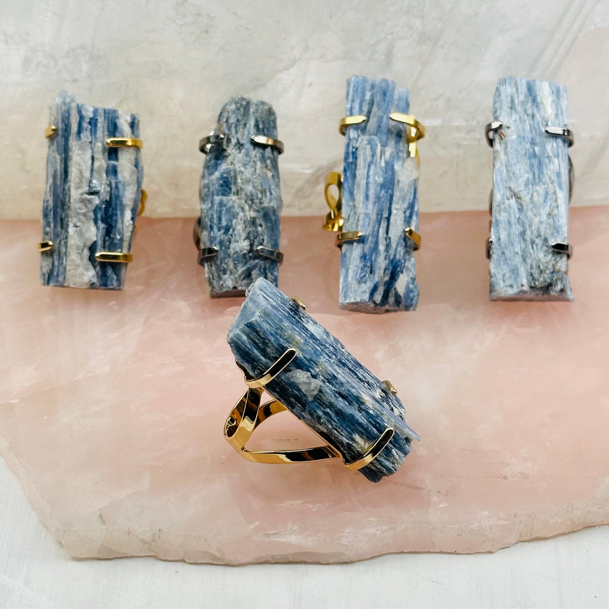 Blue Kyanite Rod Ring with Electroplated Band 