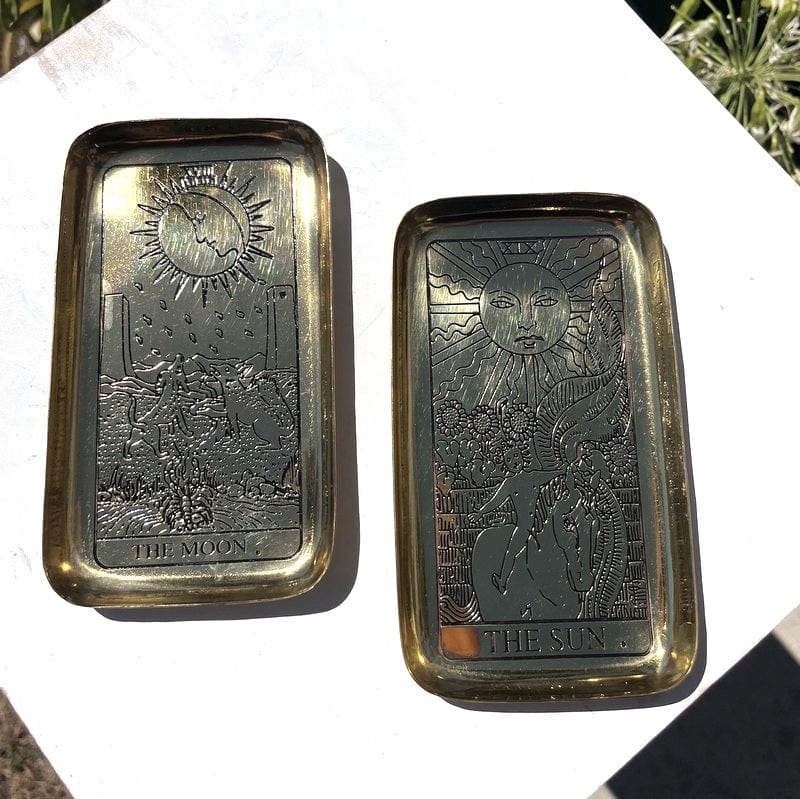close up of the details on the brass trays 