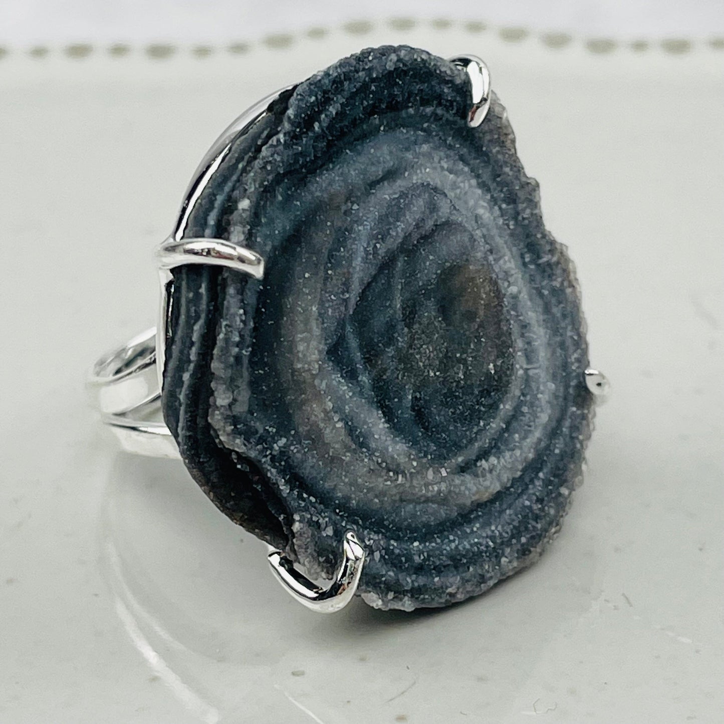 close up of the details on the ring 