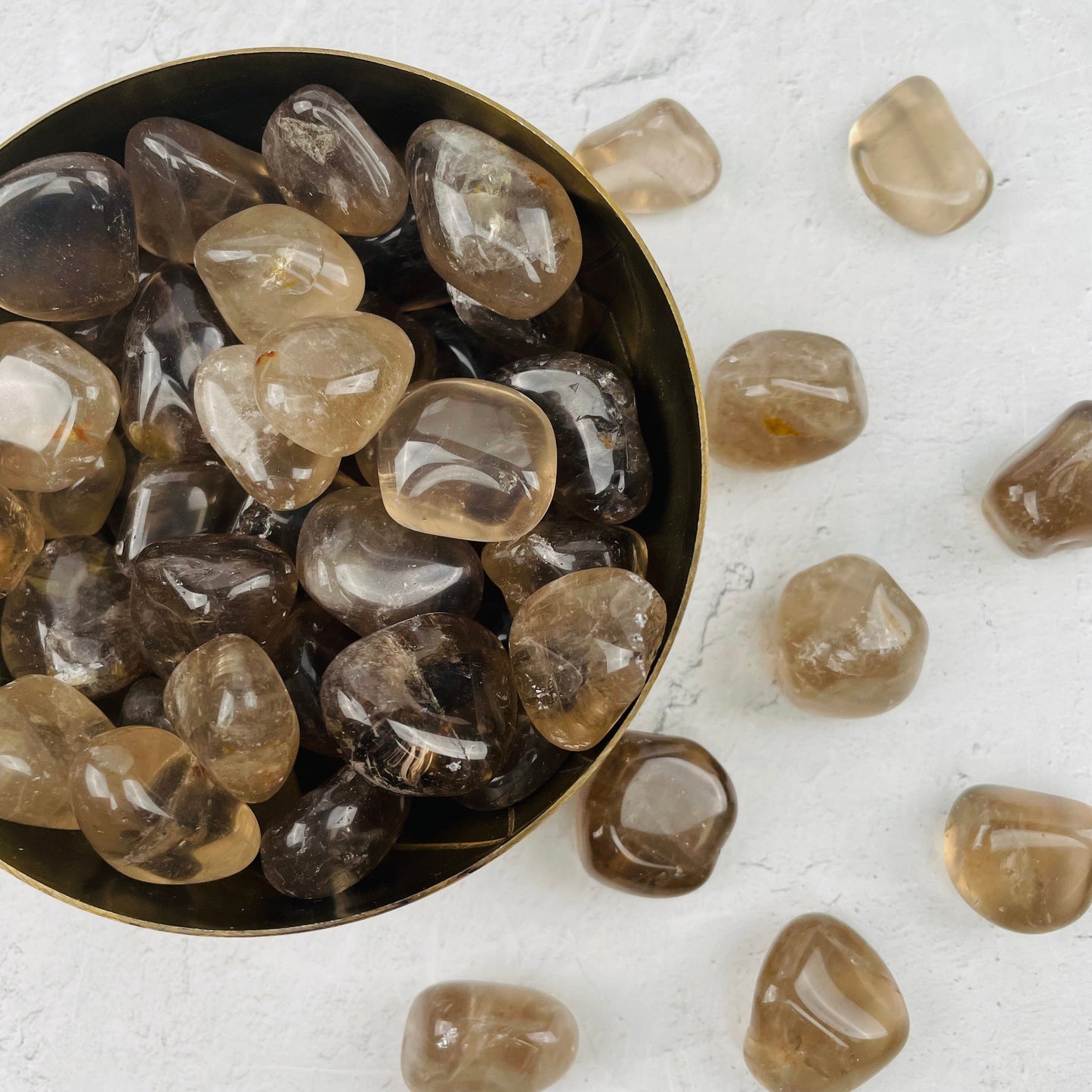 1 lb Smokey Quartz Small Tumbled Stones displayed as home decor 