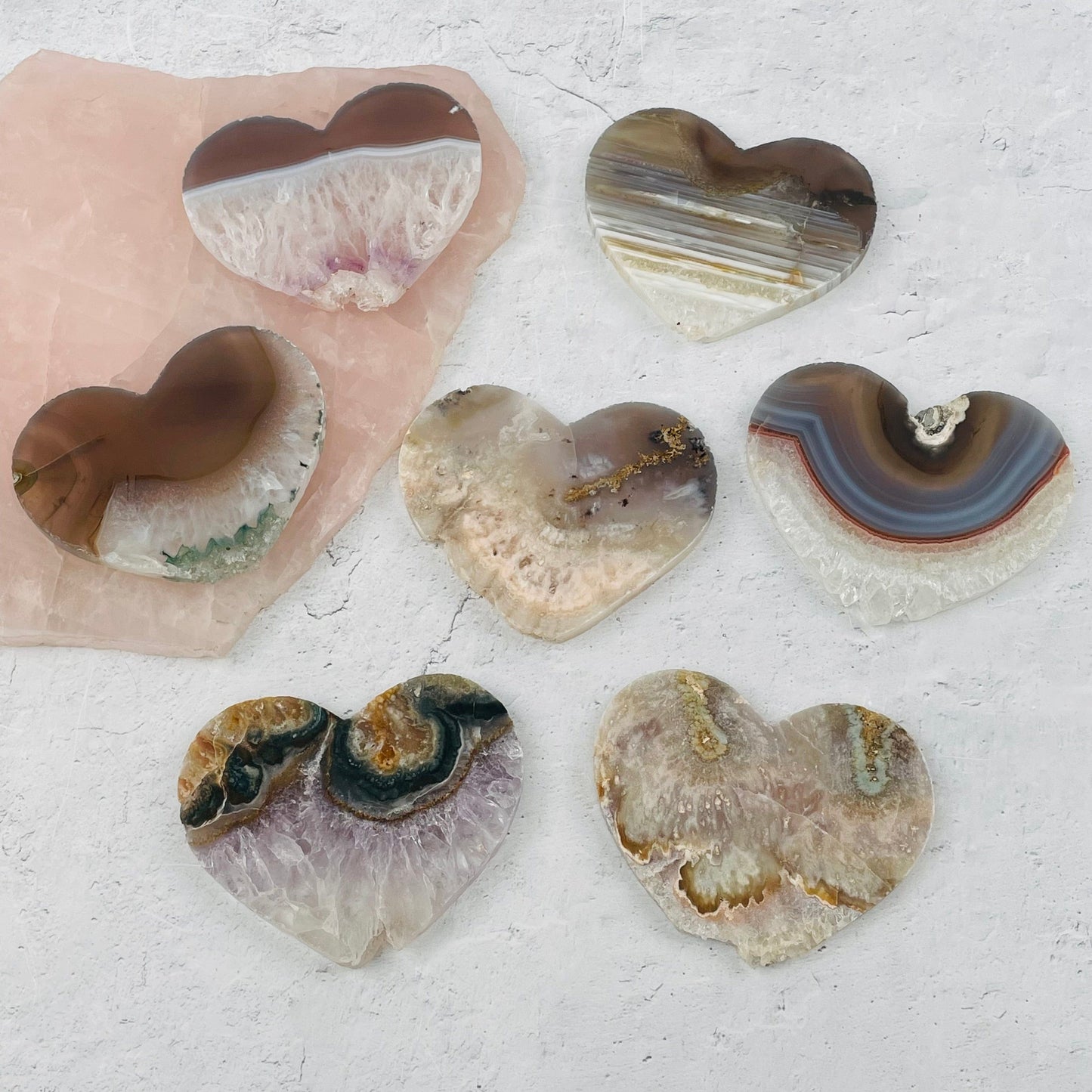 multiple hearts displayed to show the differences in the color shades 
