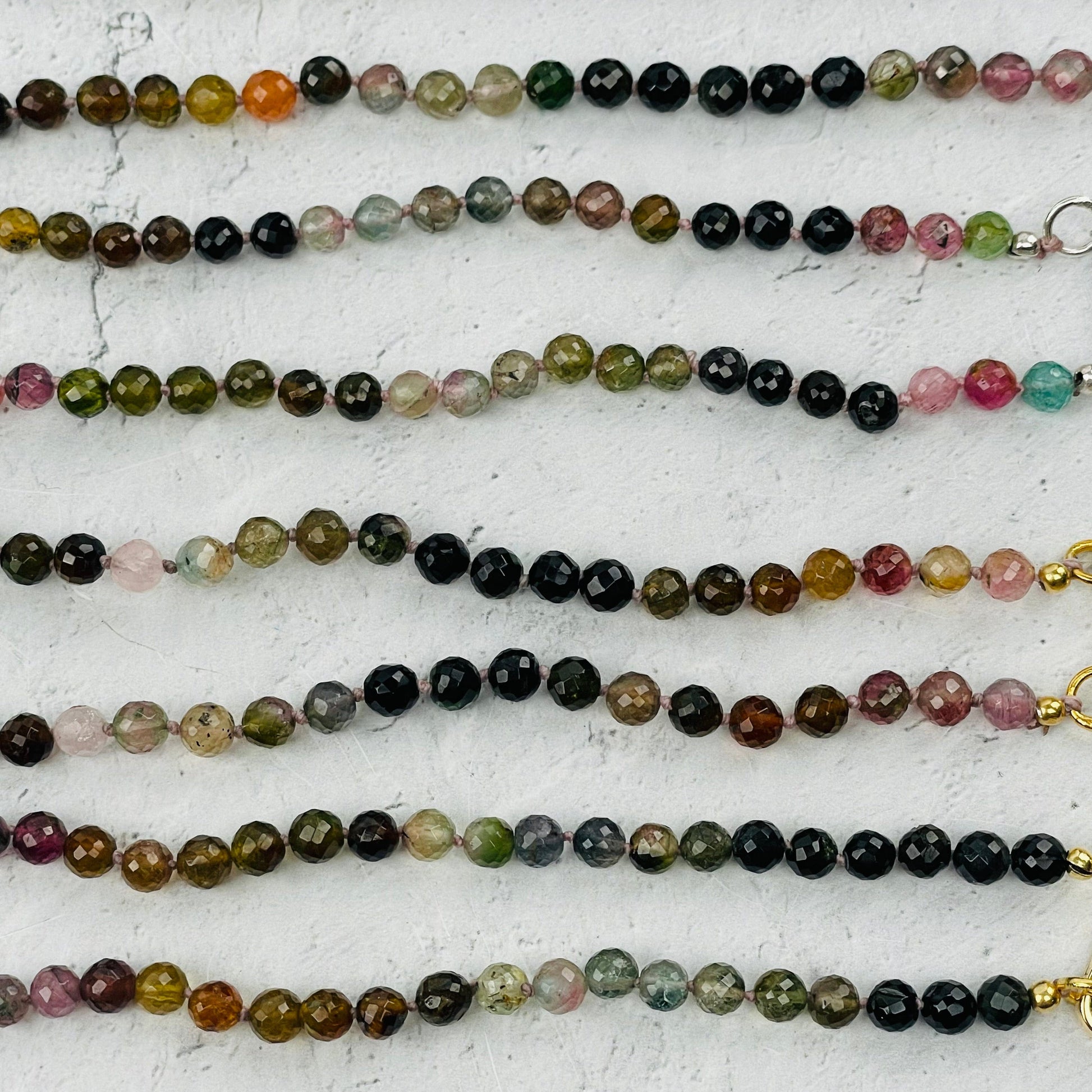 close up of the faceted beads