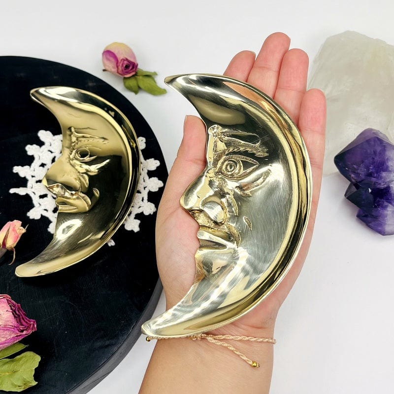 moon crescent brass bowl in hand for size reference 