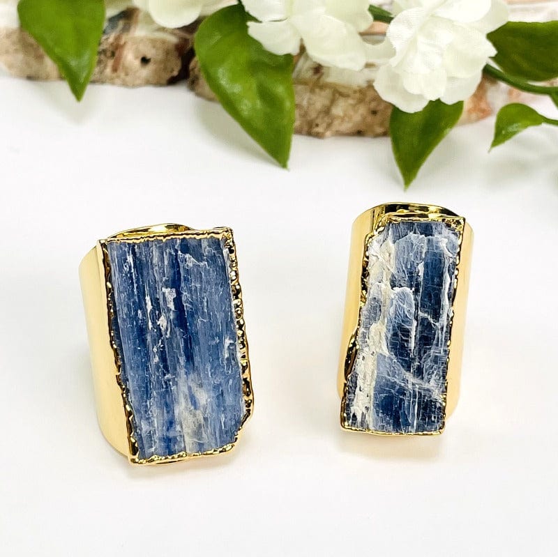 blue kyanite gold cigar band adjustable rings