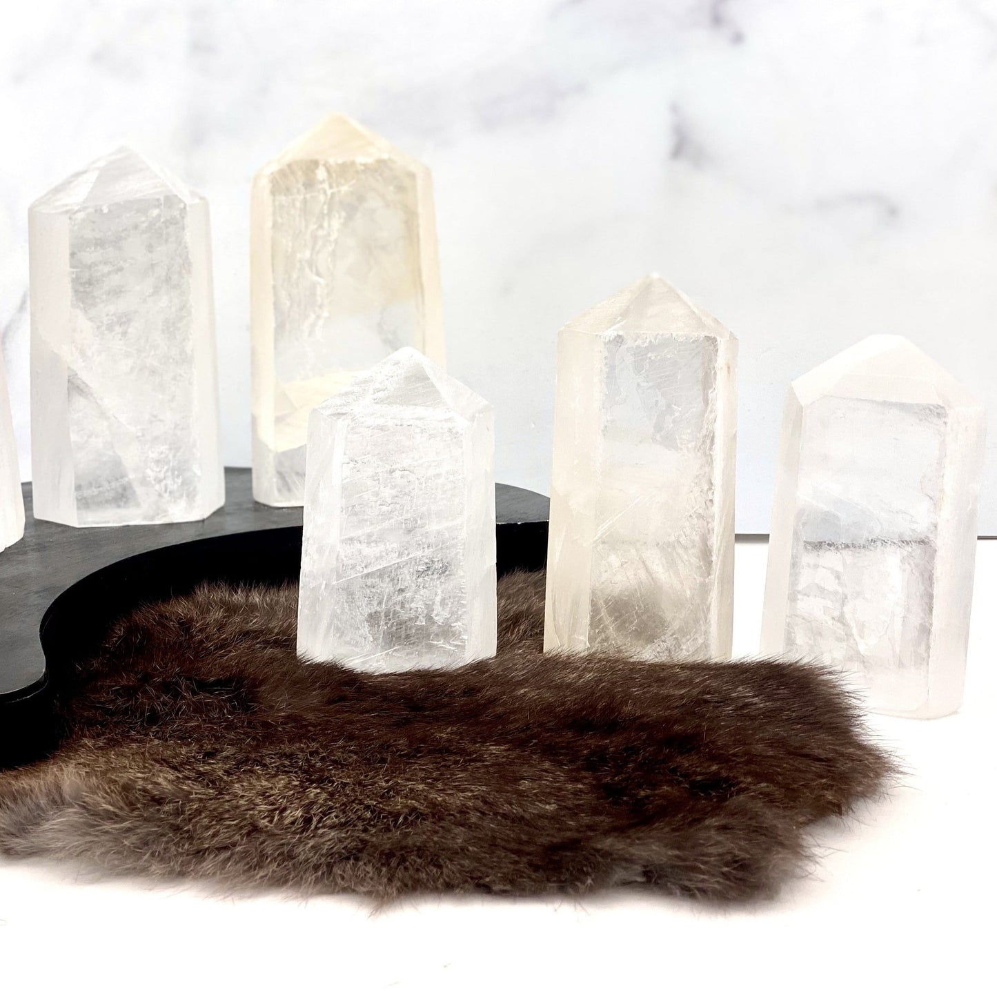 Polished Selenite Semi-Polished Points displayed to show size and shape range.