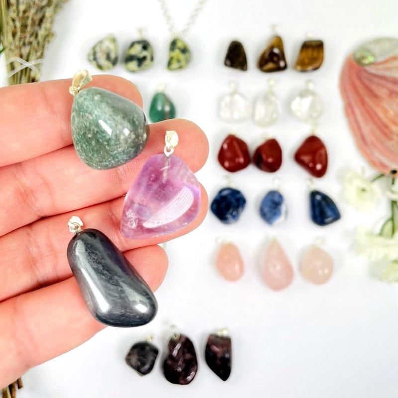 Gemstone Tumbled Stone Pendants with Silver tone Bail