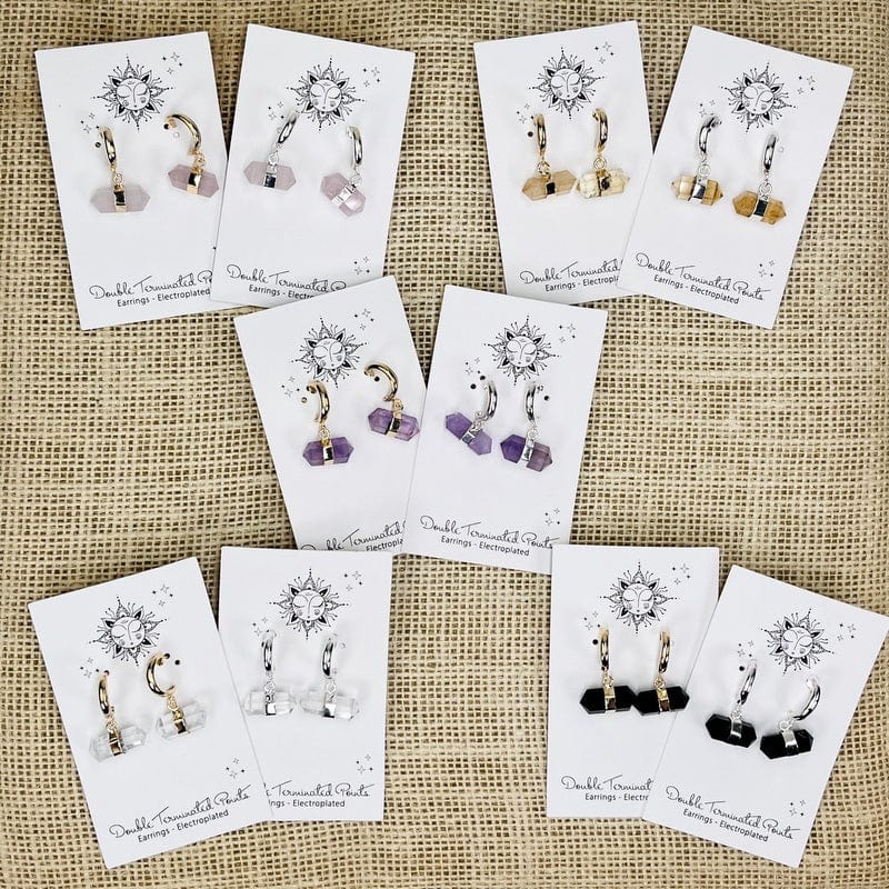 earring pairs displayed showing that they're available in electroplated  silver or gold 