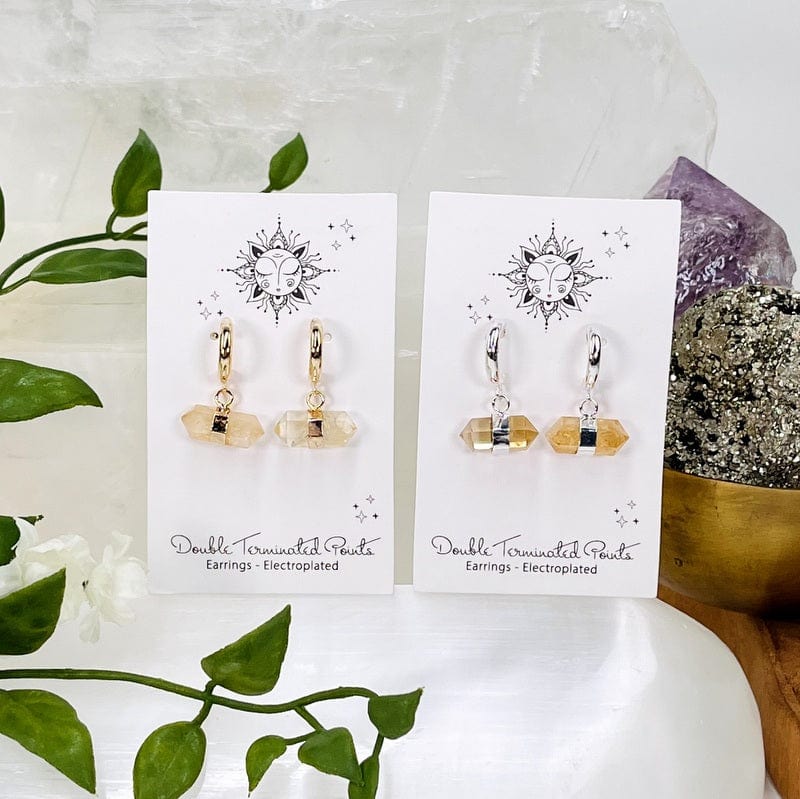 double terminated point earrings available in citrine (heat treated amethyst)