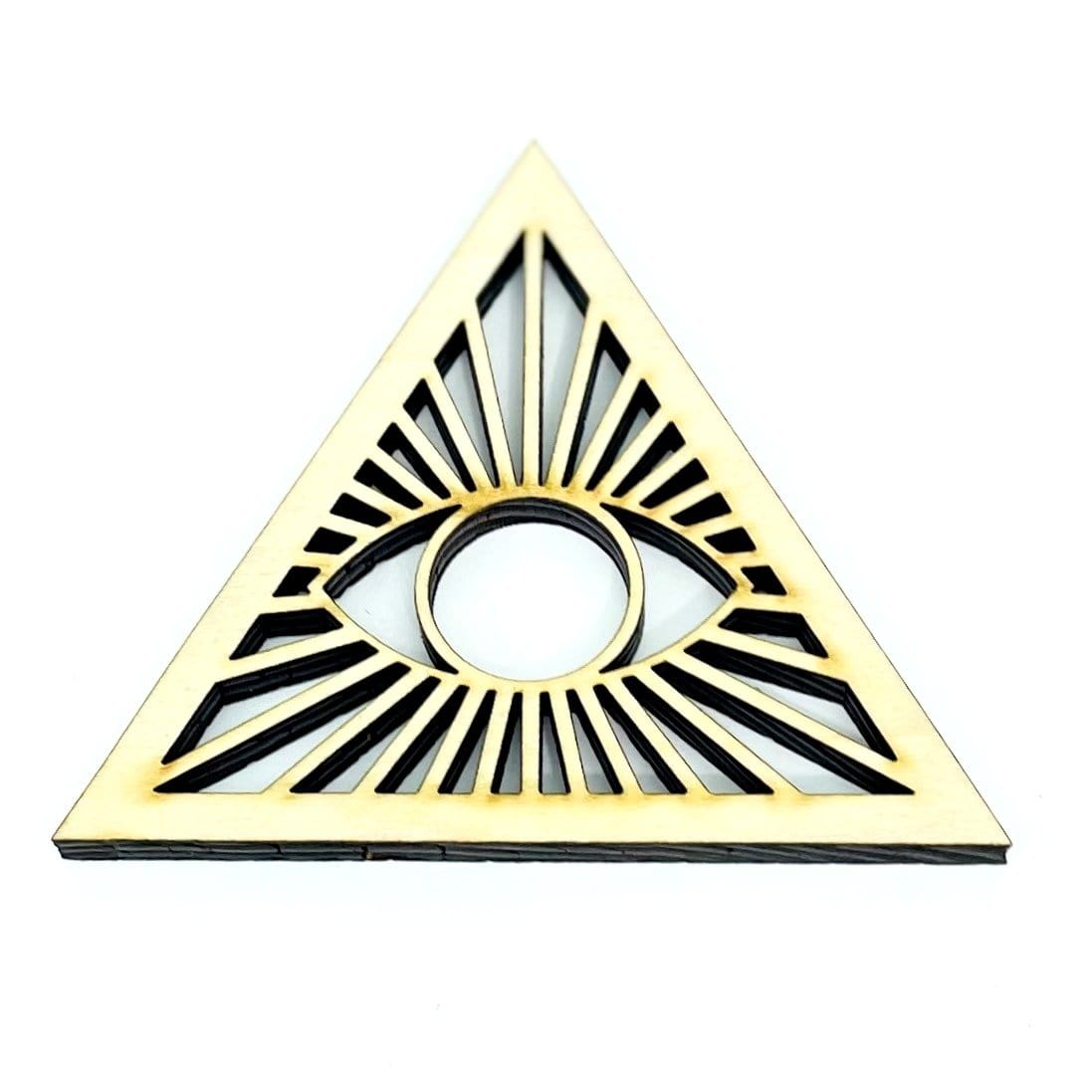 A Eye of Providence Wooden Sphere Stand on white background.