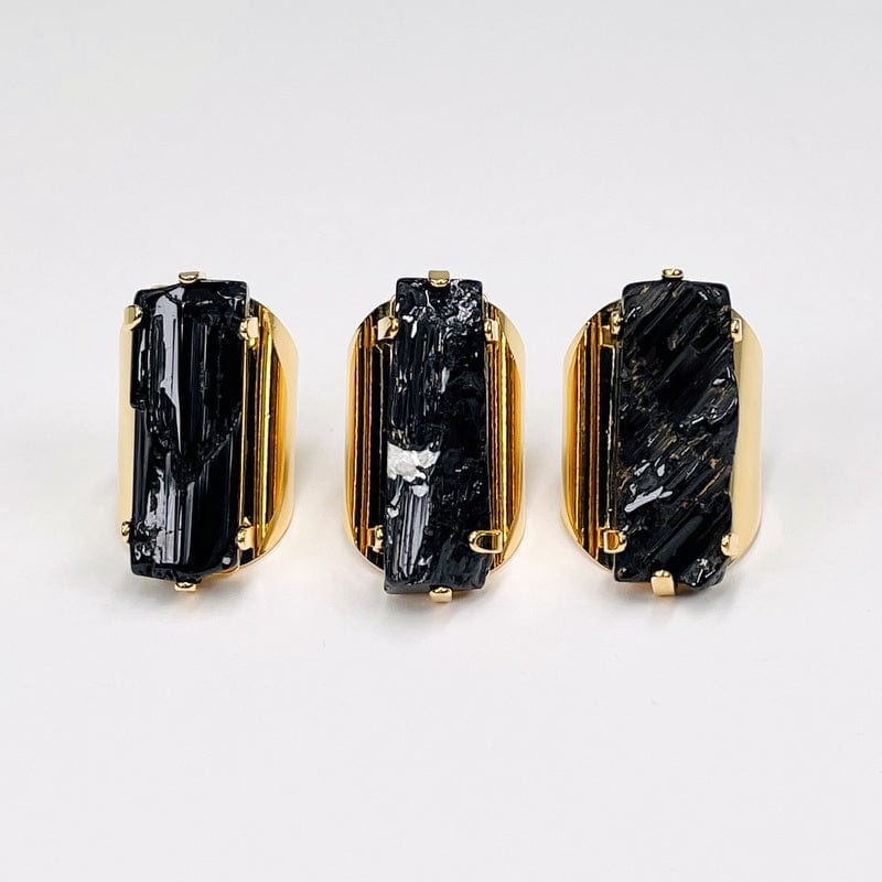 close up of the details on these tourmaline rod rings