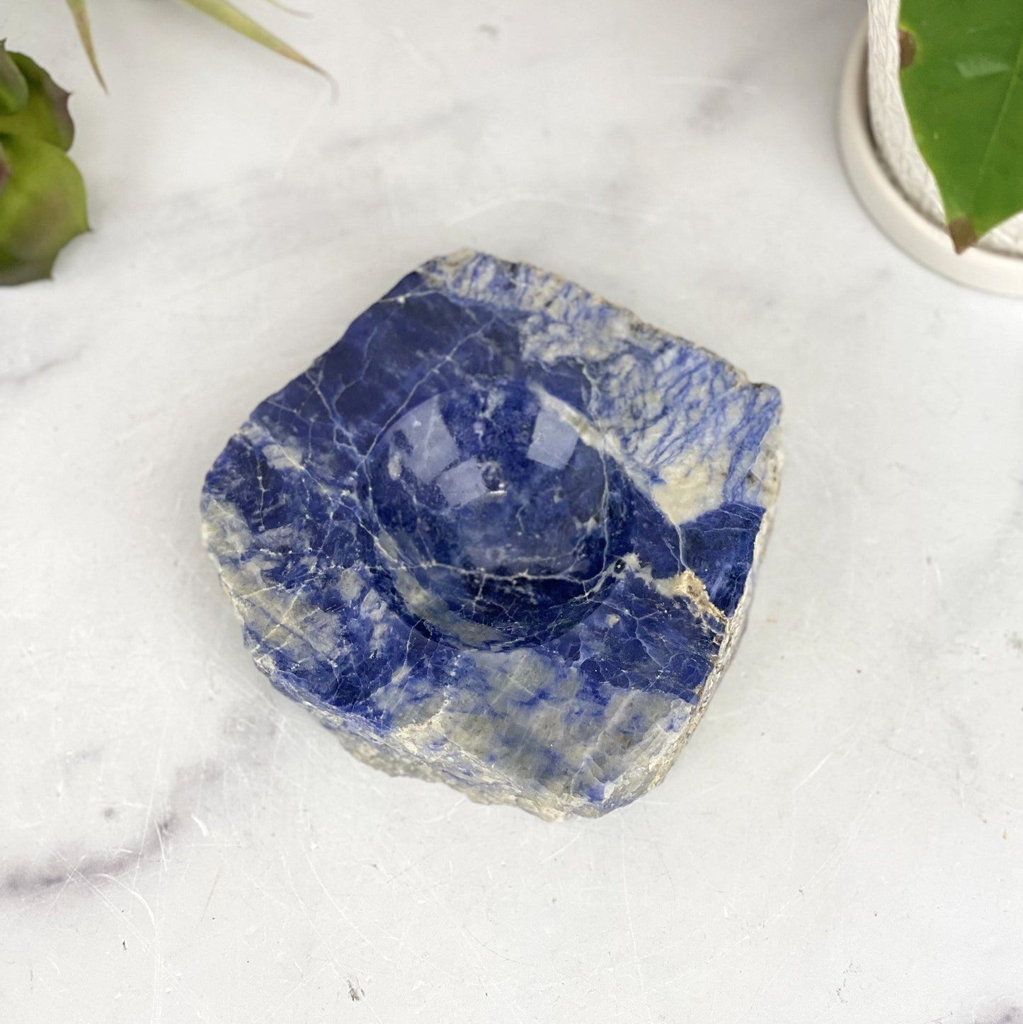 overhead view of sodalite polished soap dish