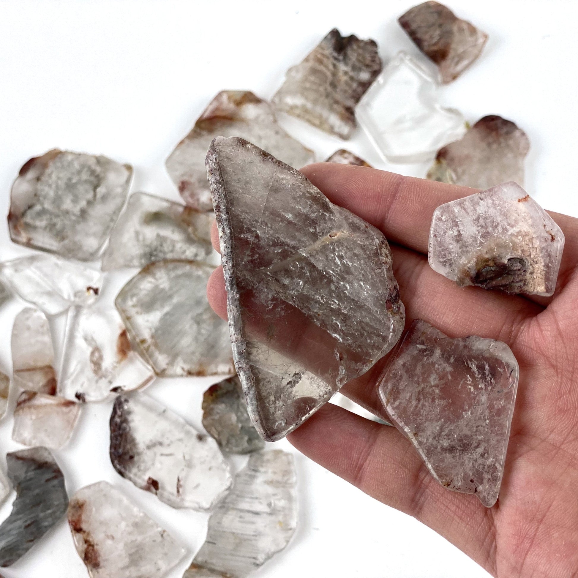 Amphibolite Quartz Tumbled Slabs on hand for size comparison