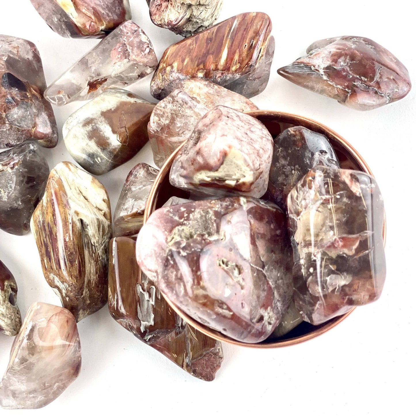 close up of the details on these amphibole tumbled stones 