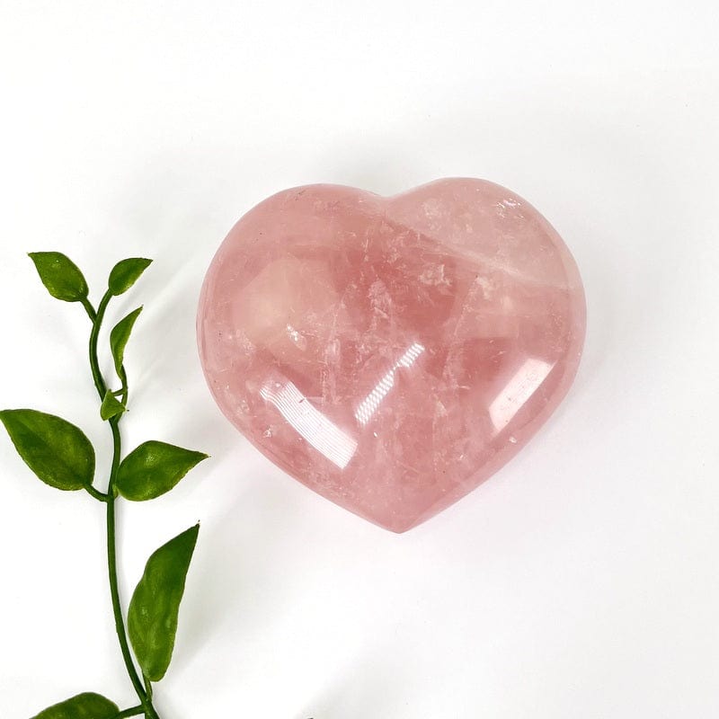 close up of the details on the pink rose quartz puff heart