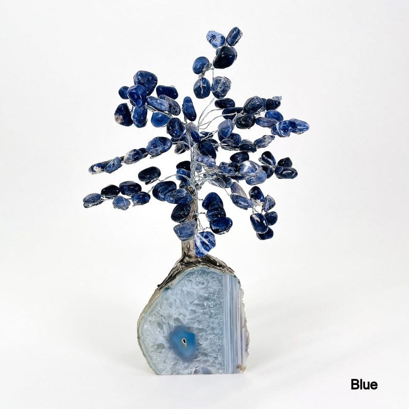 blue agate base tree with sodalite tumbled stones on the top portion