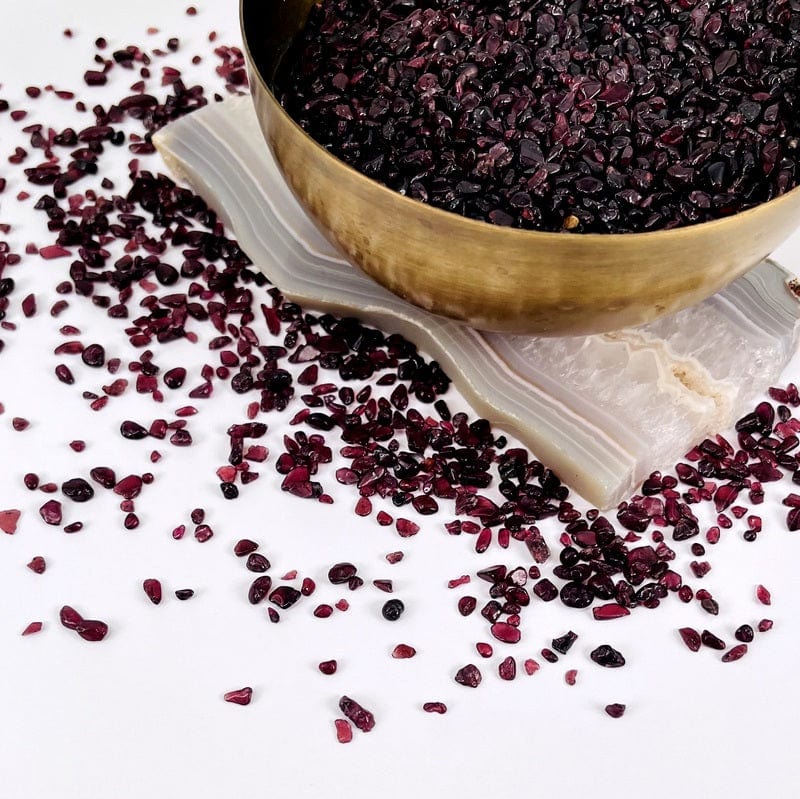 garnet chips in a bows used as home decor 