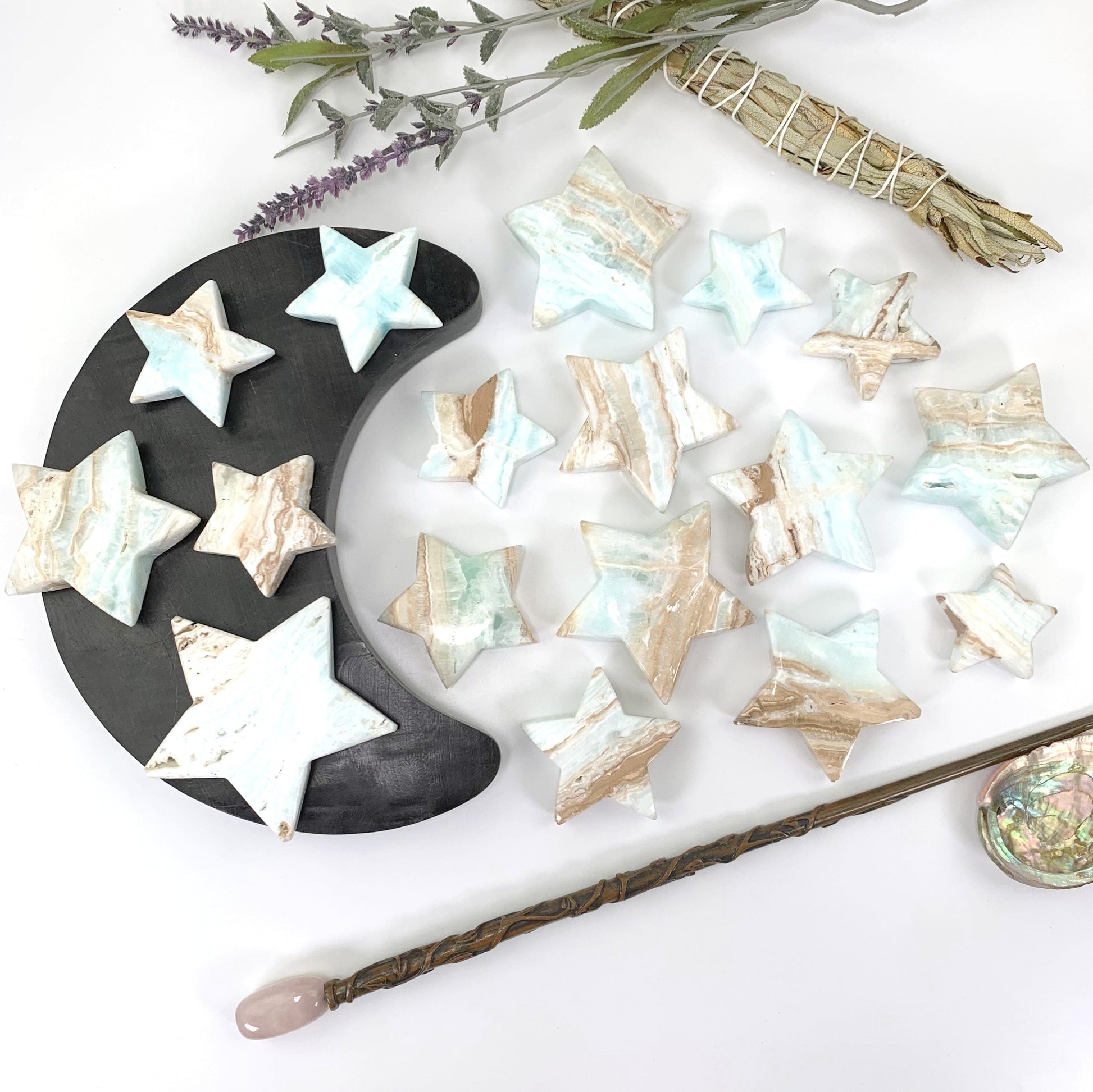 a multitude of stars laid out on a white background