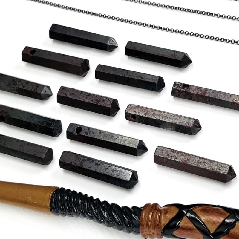 side view of the hematite top drilled beads showing the thickness 