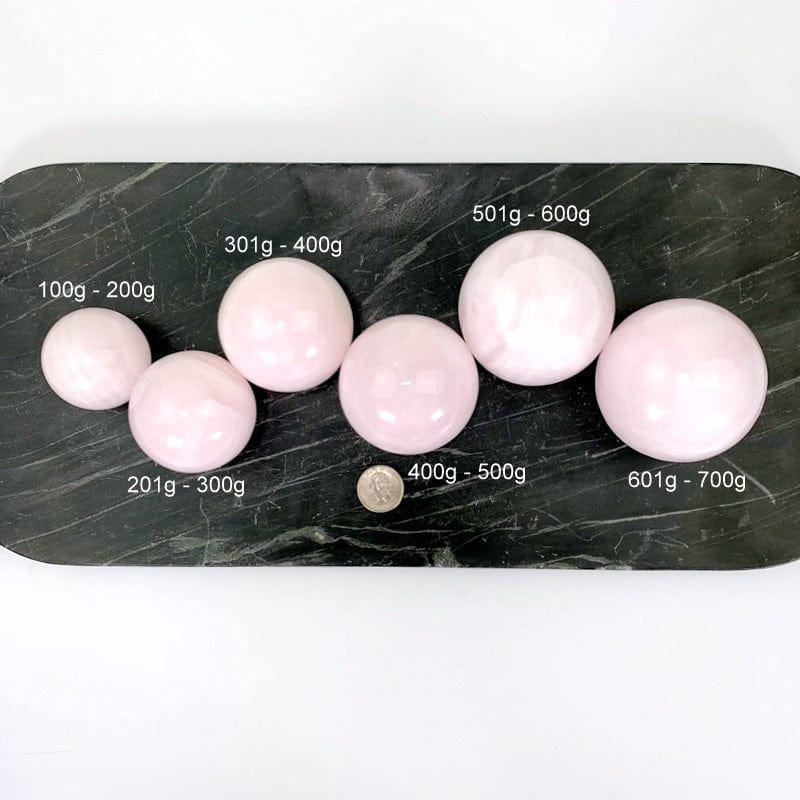 all 6 variations labeled on a black tray with  a quarter next t it