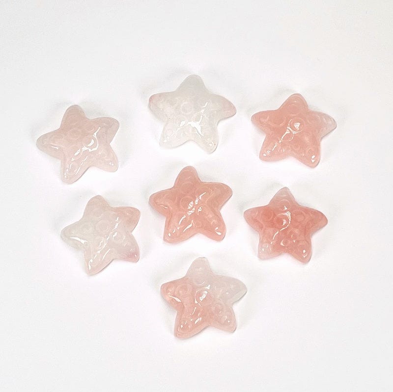 close up of the details on the rose quartz starfish gemstones 