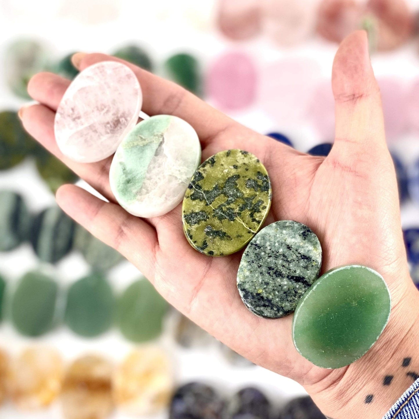 Gemstone Worry Stones in a hand for size reference
