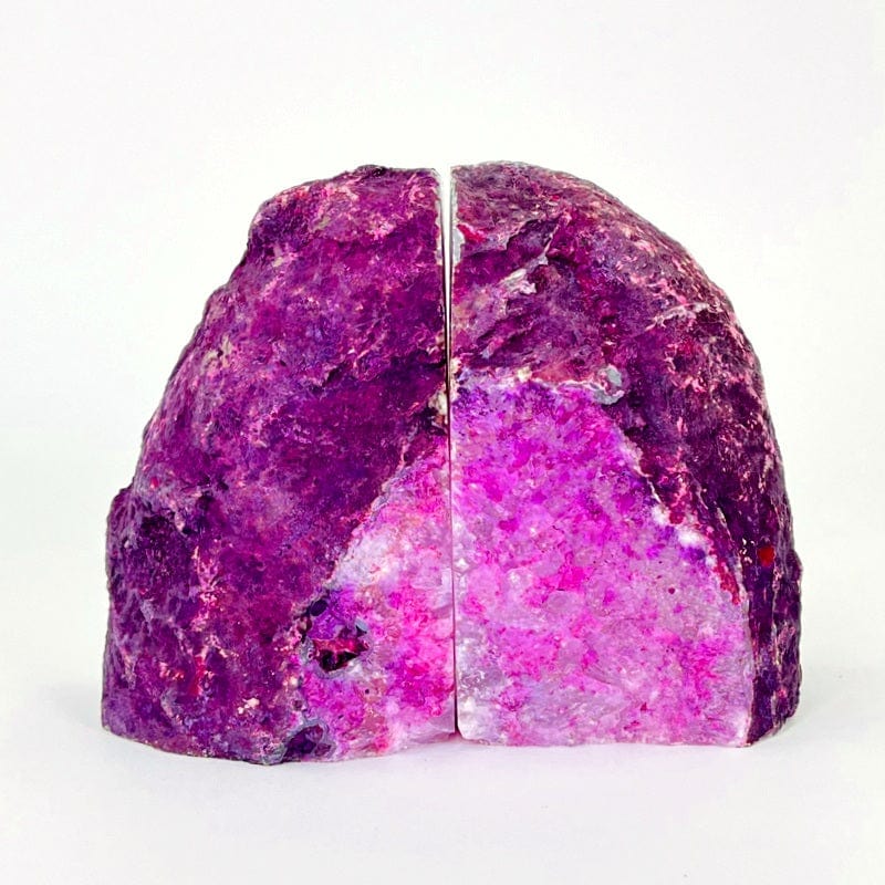 Back view of Pink Agate Geode Bookend Pair.