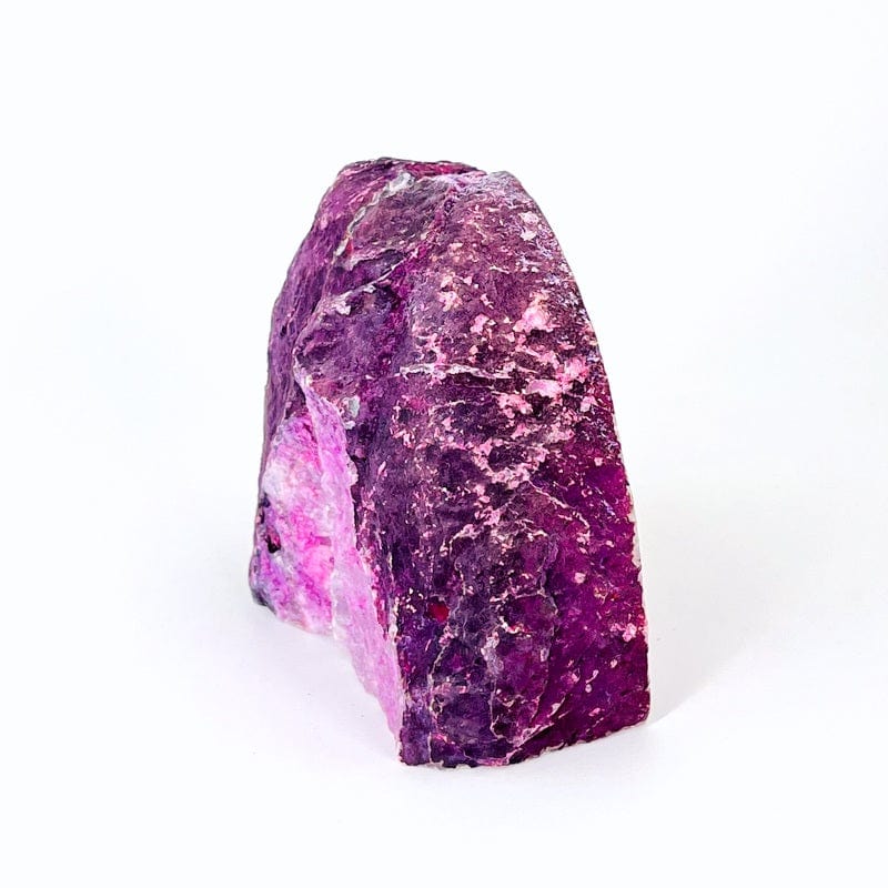 Side view of Pink Agate Geode Bookend Pair.