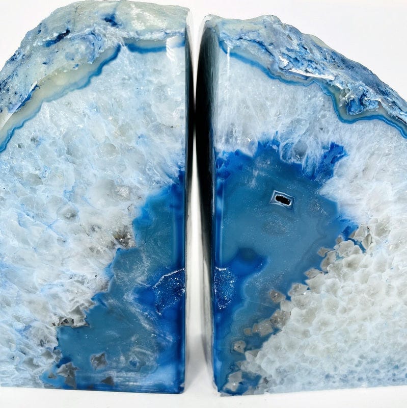 super close up of blue agate bookend