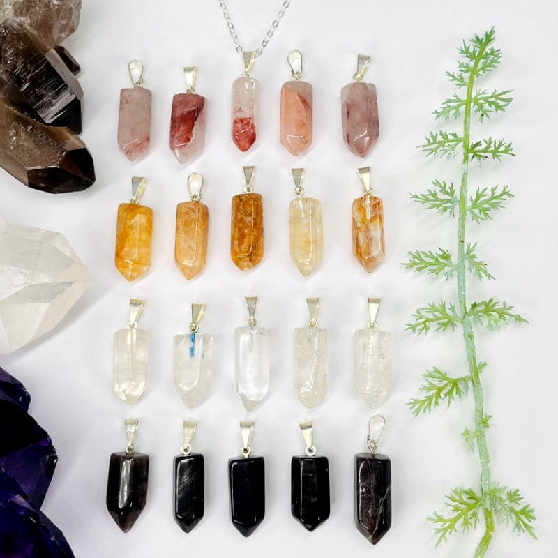 multiple point pendants displayed to show the different variations and color shades 