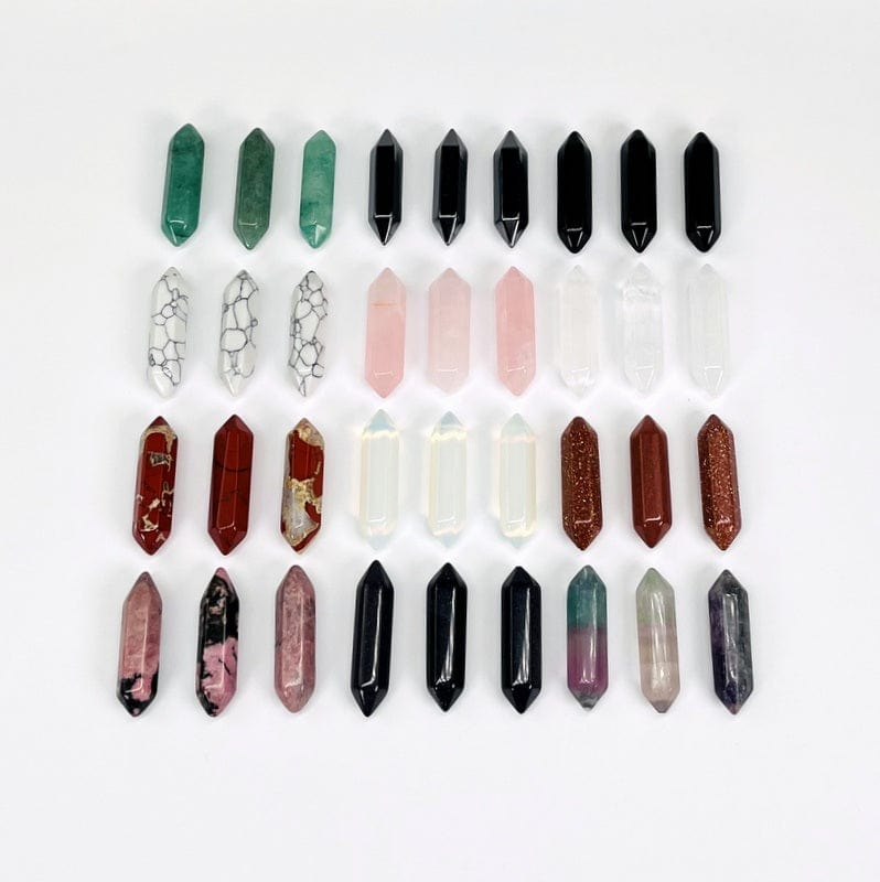 double terminated points displayed to show the differences in the stone types and color shades