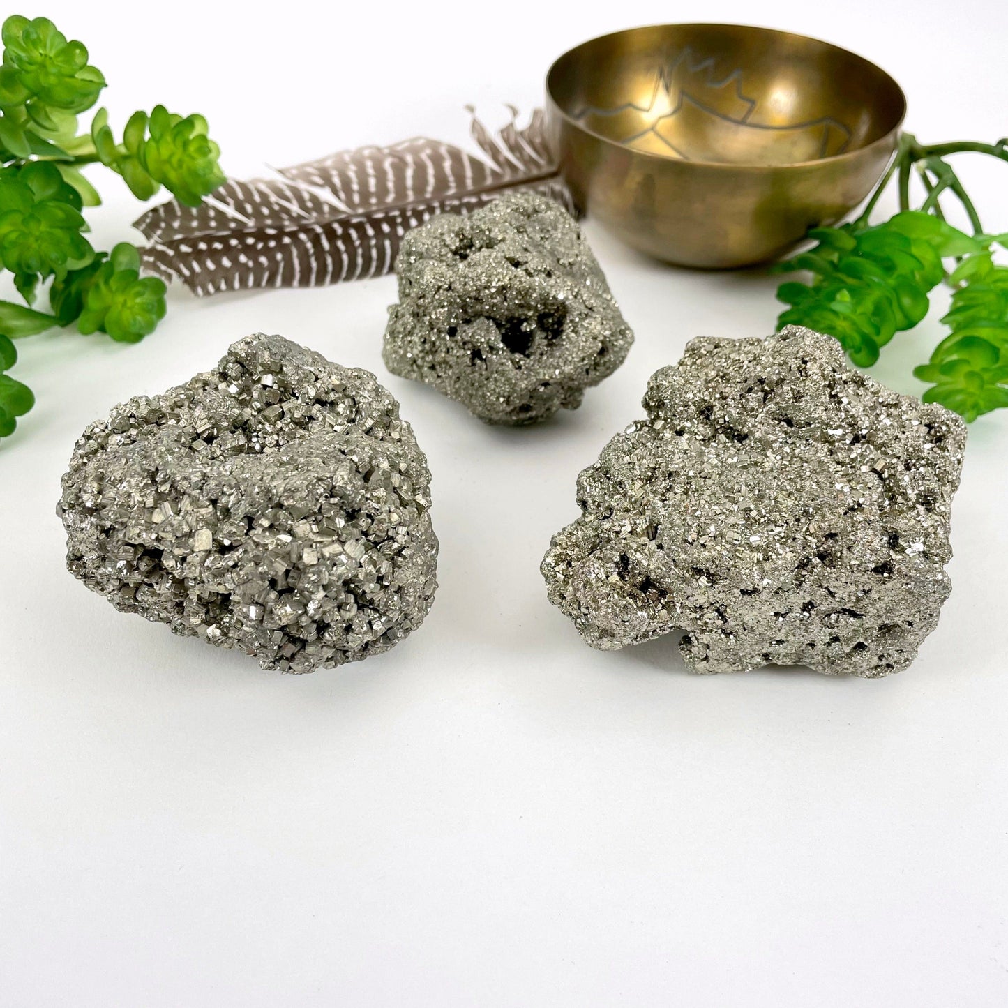 rough pyrite stones in front of backdrop for possible variations