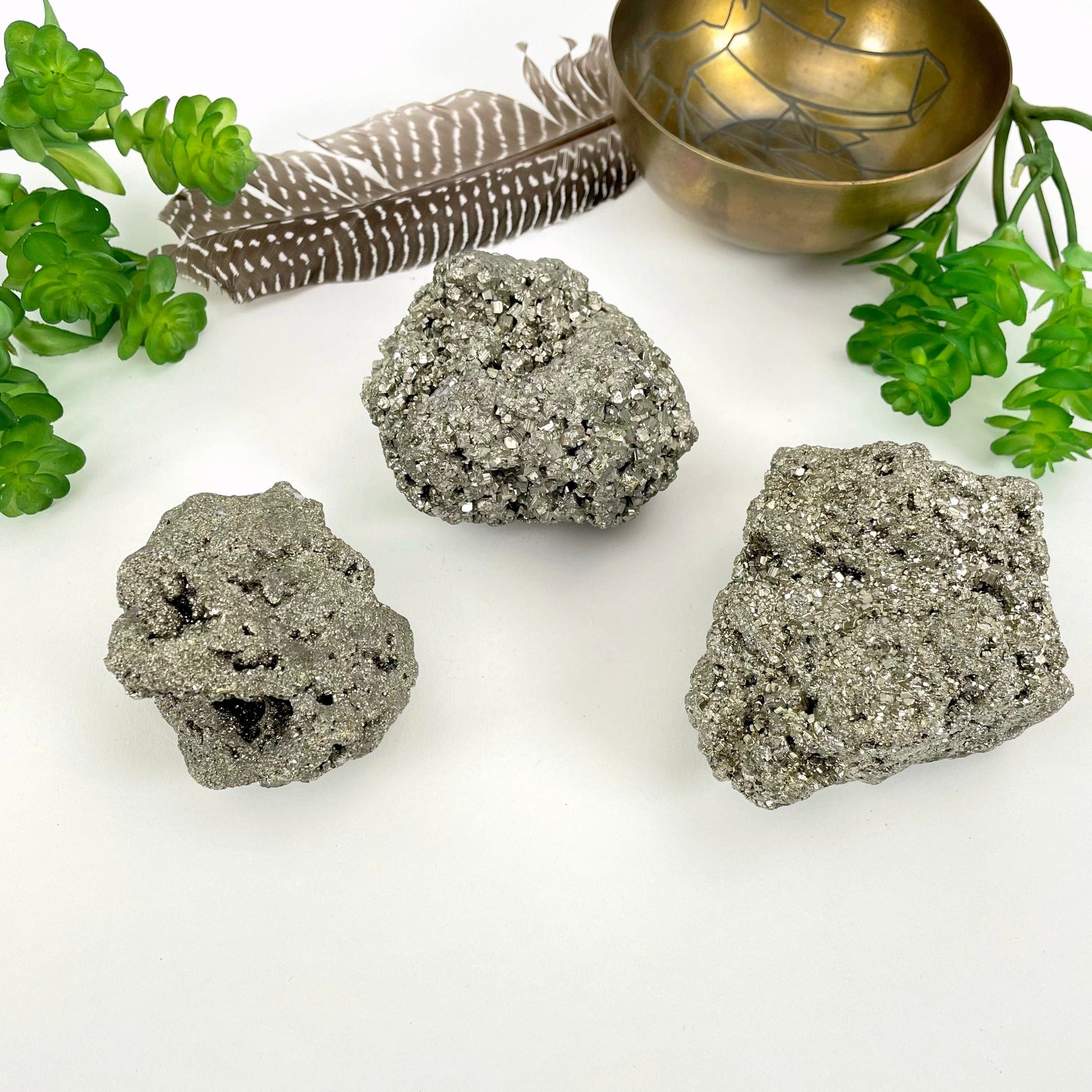 overhead view of rough pyrite stones