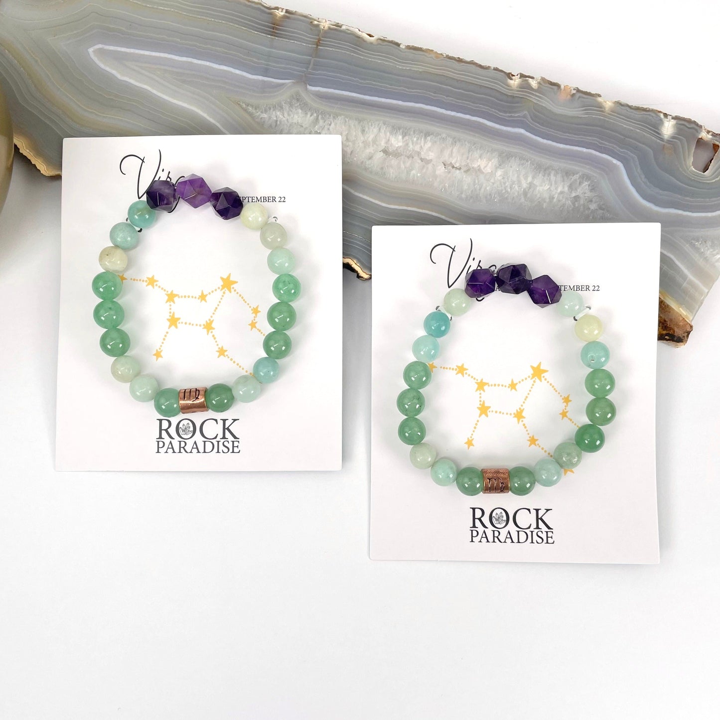 packaged virgo zodiac bracelets on display