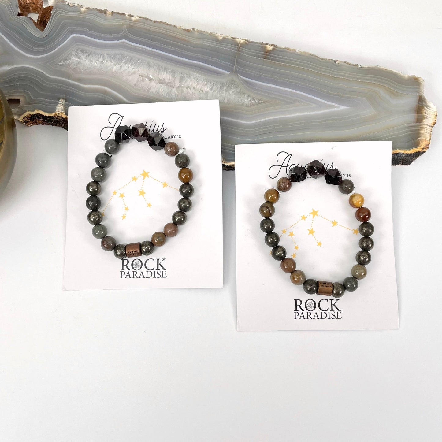 packaged aquarius zodiac bracelets on display