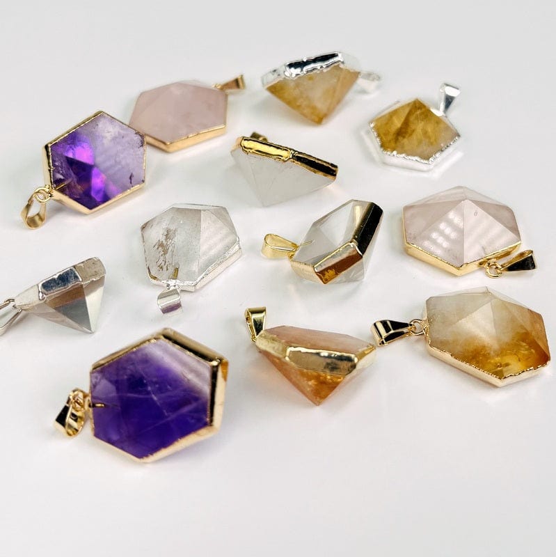 pendants from multiple angles to show the front, side and the bottom.