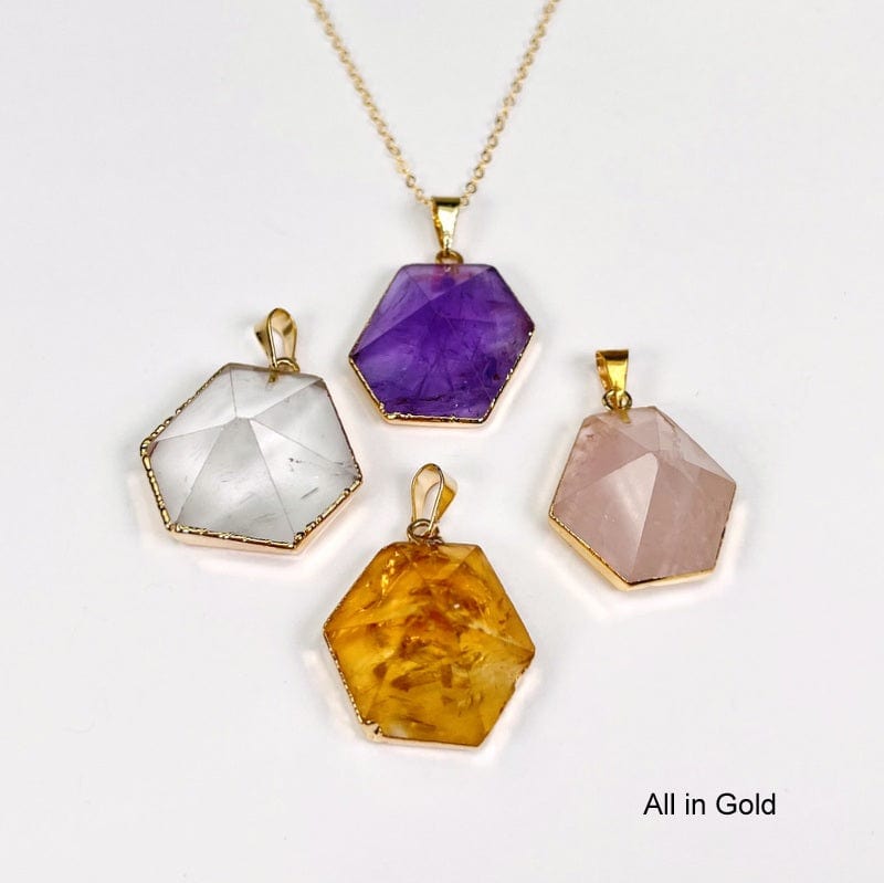 hexagon point pendants in gold