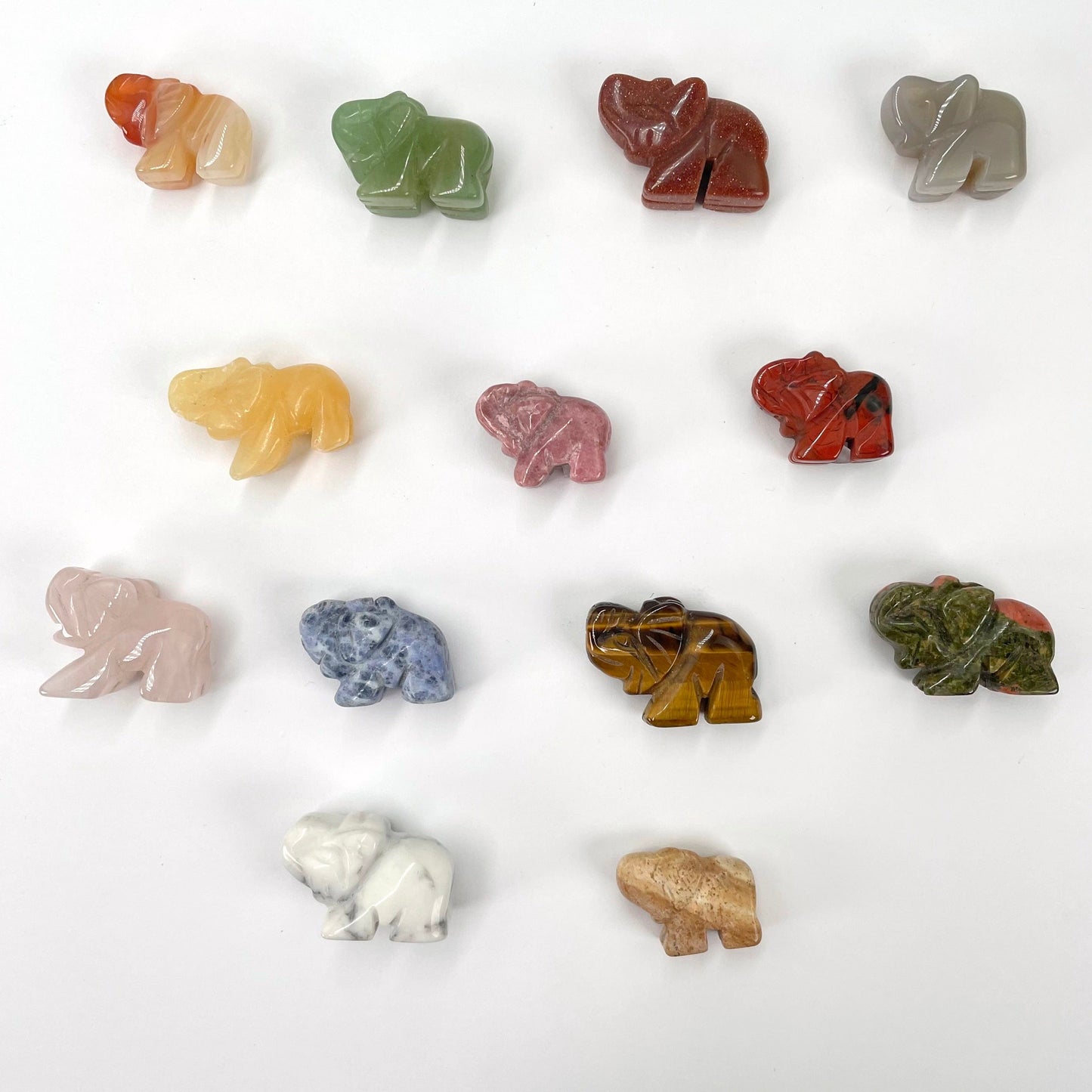 all gemstone elephant options laying flat