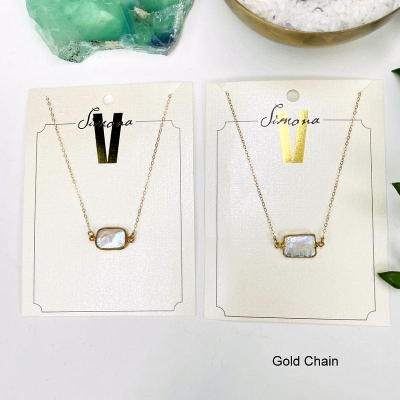 rectangle pearl necklace available in gold 