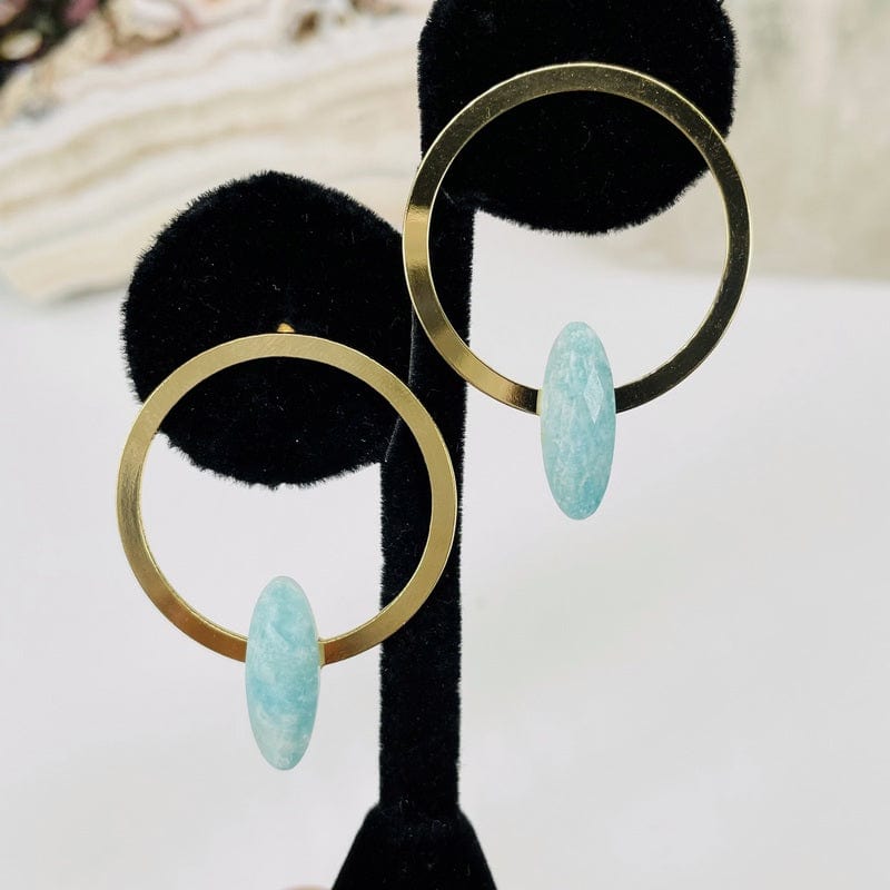 close up of the amazonite faceted earrings