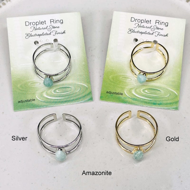 droplet rings available in silver or gold with a droplet amazonite gemstone