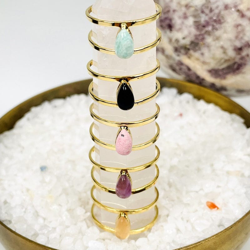 close up of the droplet rings in gold