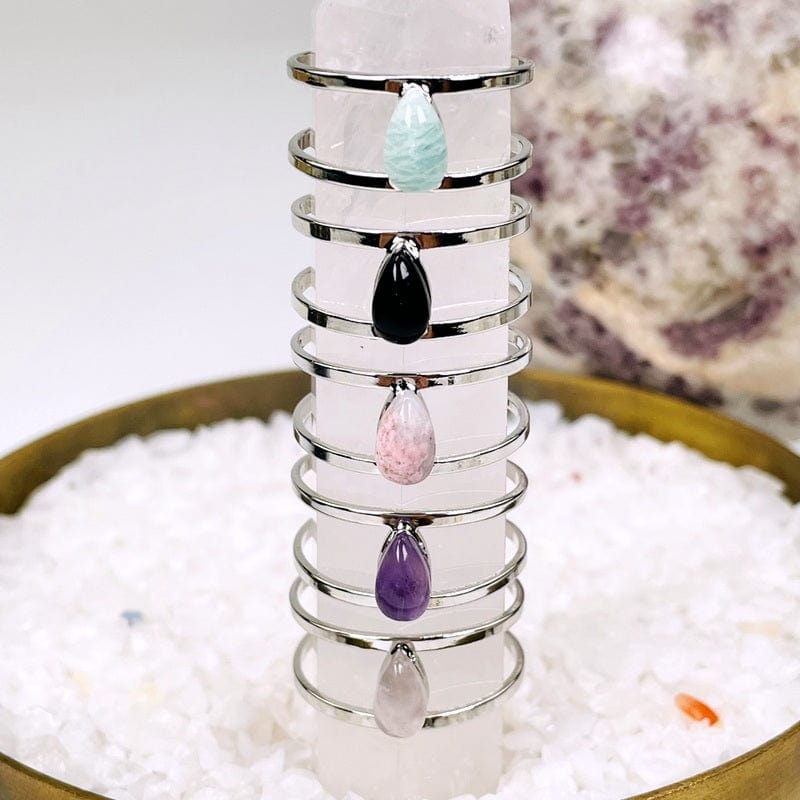 close up of the droplet rings in silver